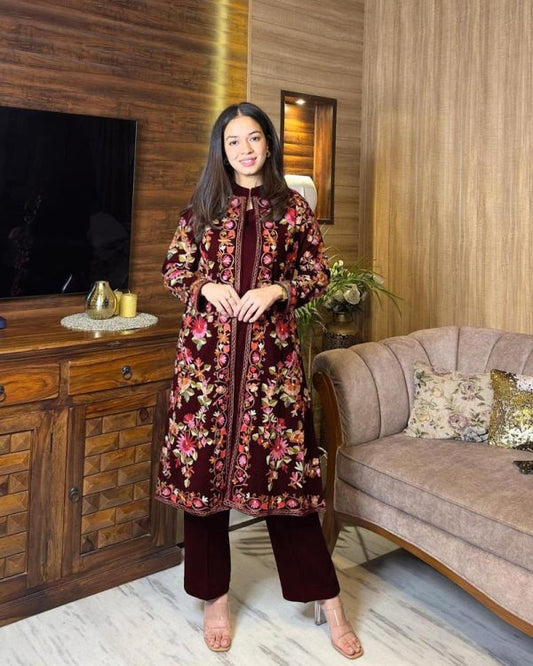 3 Pcs Beautiful Embroidery Suit Shamose Silk With Round Neck